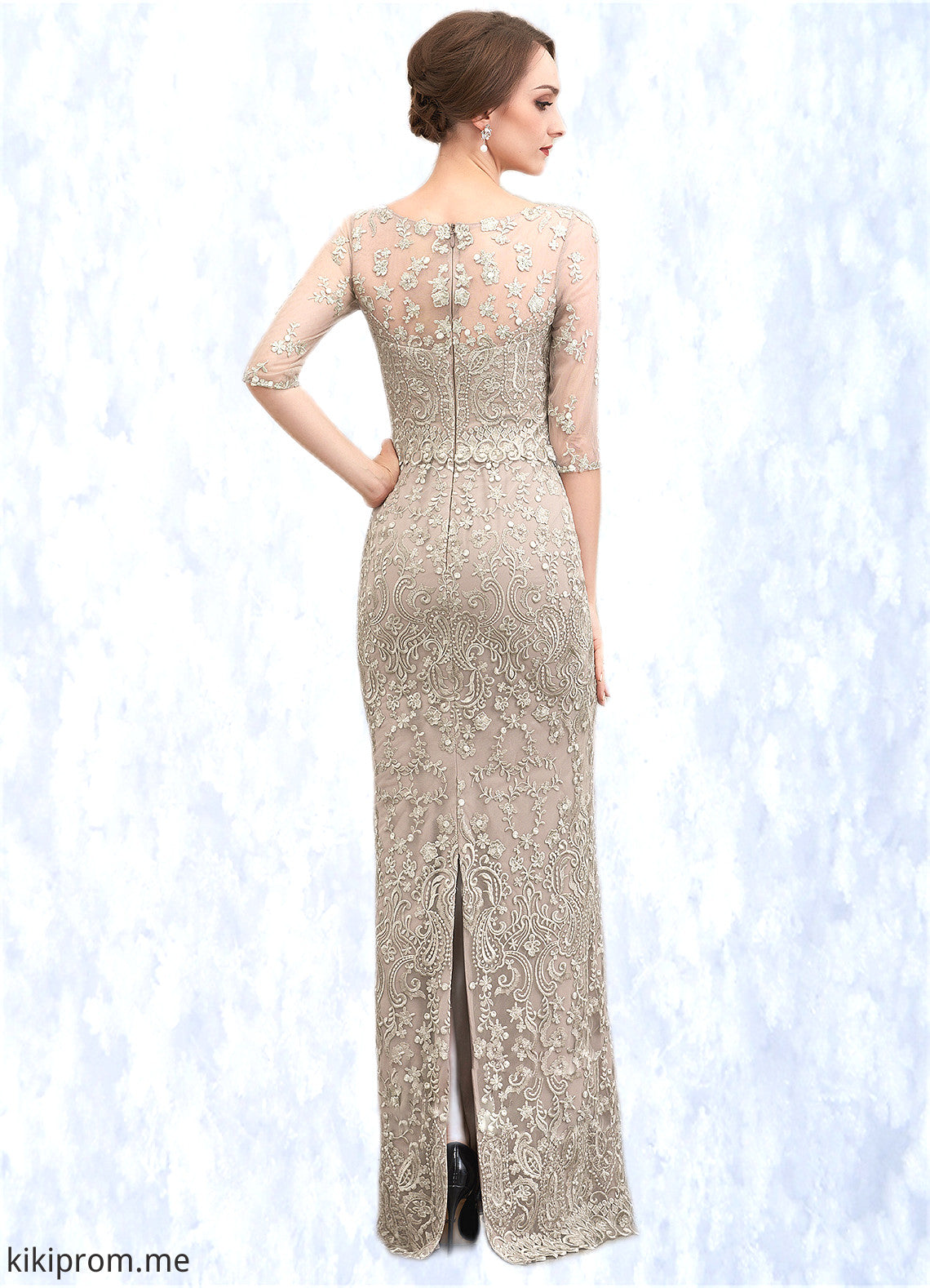 Sherry Sheath/Column Scoop Neck Sweep Train Chiffon Lace Mother of the Bride Dress STF126P0014716