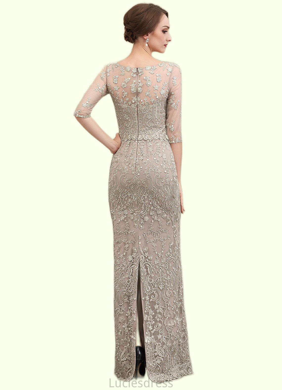 Amirah Sheath/Column Scoop Neck Sweep Train Chiffon Lace Mother of the Bride Dress HF126P0014716