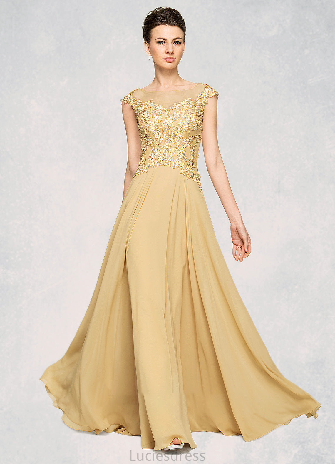 Eliza A-Line Scoop Neck Floor-Length Chiffon Lace Mother of the Bride Dress With Beading Sequins HF126P0014717