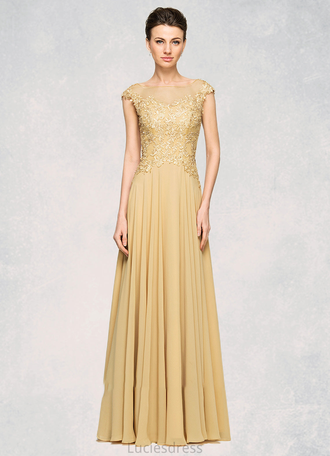 Eliza A-Line Scoop Neck Floor-Length Chiffon Lace Mother of the Bride Dress With Beading Sequins HF126P0014717