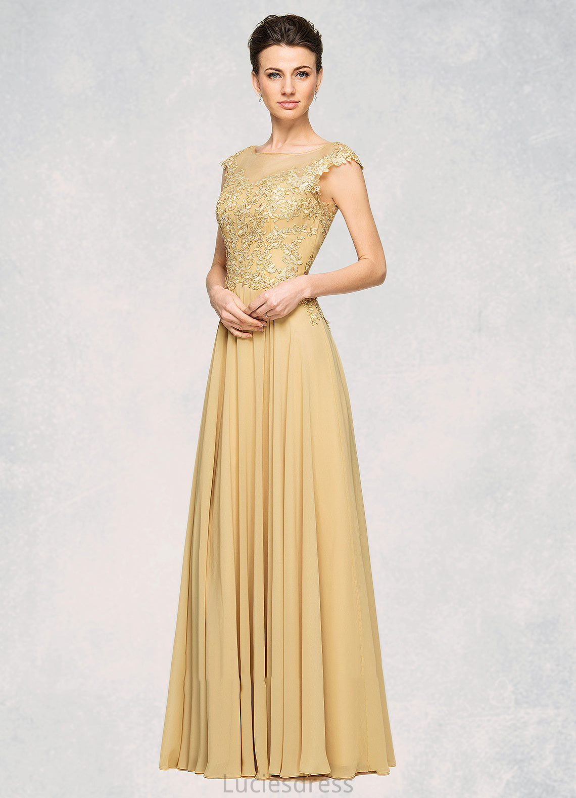 Eliza A-Line Scoop Neck Floor-Length Chiffon Lace Mother of the Bride Dress With Beading Sequins HF126P0014717