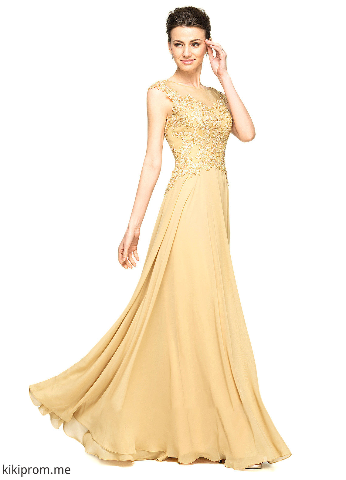 Nylah A-Line Scoop Neck Floor-Length Chiffon Lace Mother of the Bride Dress With Beading Sequins STF126P0014717