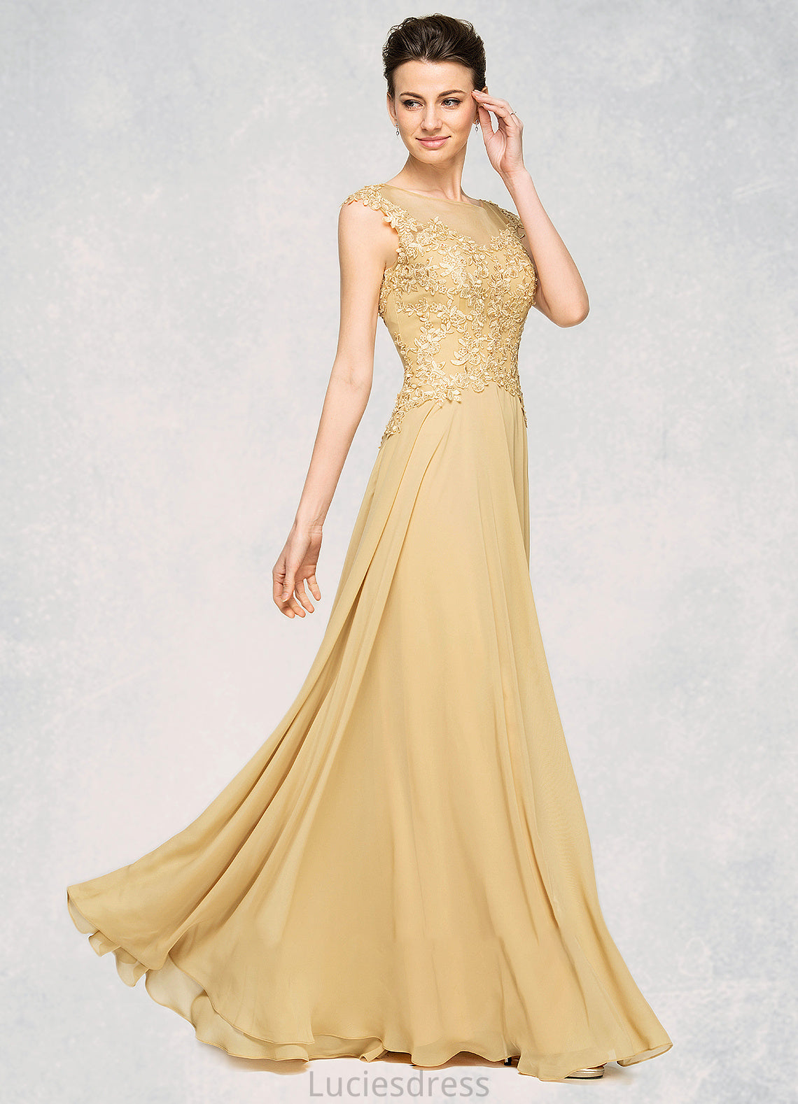 Eliza A-Line Scoop Neck Floor-Length Chiffon Lace Mother of the Bride Dress With Beading Sequins HF126P0014717