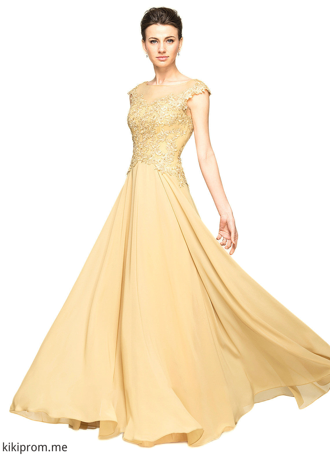 Nylah A-Line Scoop Neck Floor-Length Chiffon Lace Mother of the Bride Dress With Beading Sequins STF126P0014717