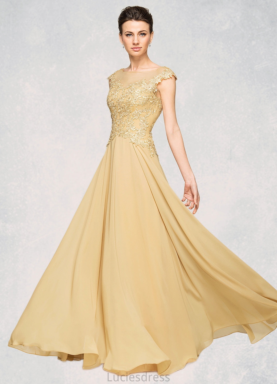 Eliza A-Line Scoop Neck Floor-Length Chiffon Lace Mother of the Bride Dress With Beading Sequins HF126P0014717