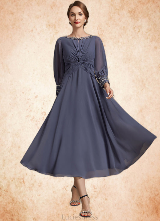 Jadyn A-Line Scoop Neck Tea-Length Chiffon Mother of the Bride Dress With Ruffle Beading HF126P0014718