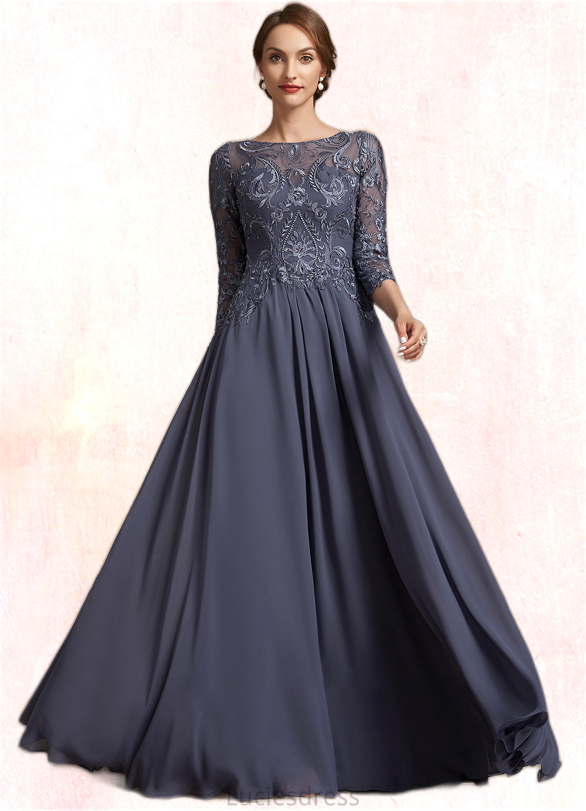 Kyleigh A-Line Scoop Neck Floor-Length Chiffon Lace Mother of the Bride Dress HF126P0014719