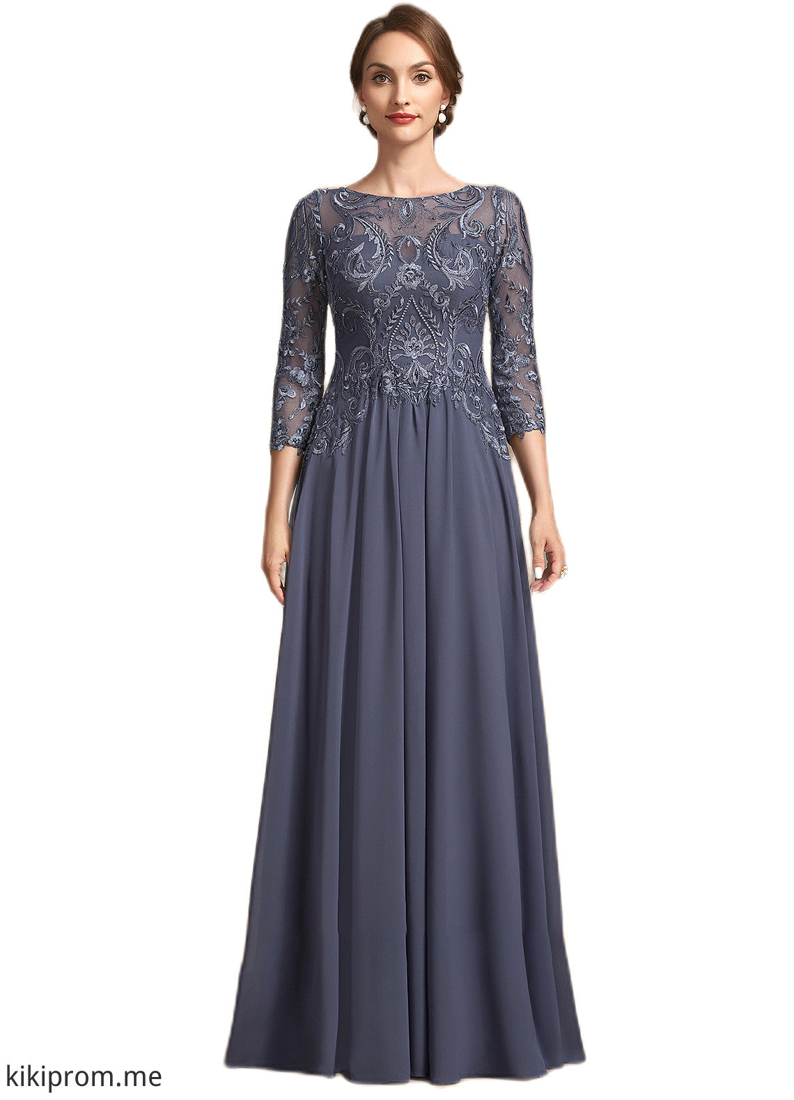 Johanna A-Line Scoop Neck Floor-Length Chiffon Lace Mother of the Bride Dress STF126P0014719