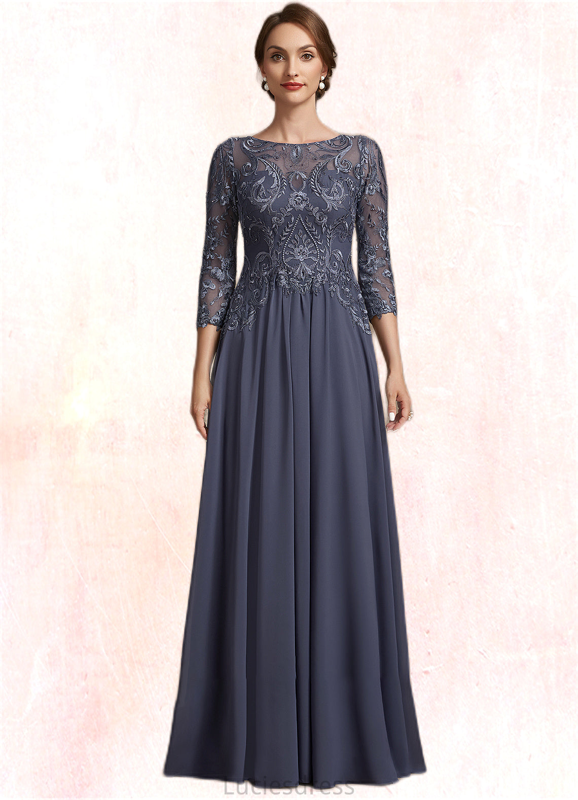 Kyleigh A-Line Scoop Neck Floor-Length Chiffon Lace Mother of the Bride Dress HF126P0014719