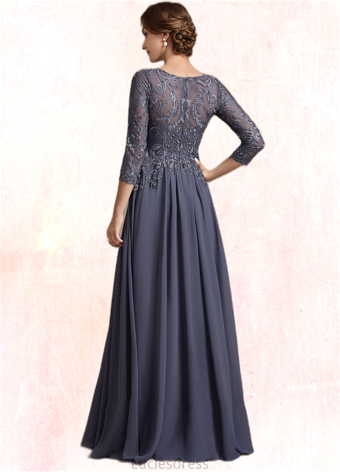 Kyleigh A-Line Scoop Neck Floor-Length Chiffon Lace Mother of the Bride Dress HF126P0014719