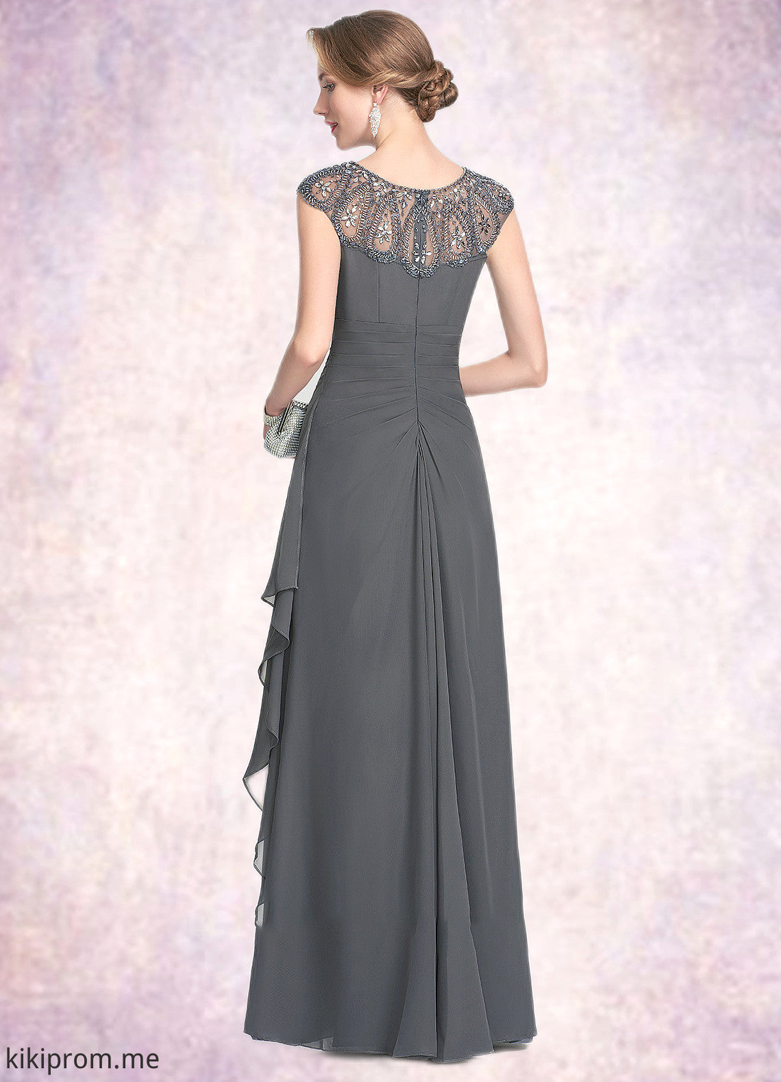 Selena A-Line Scoop Neck Floor-Length Chiffon Mother of the Bride Dress With Beading Sequins Cascading Ruffles STF126P0014721