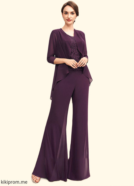 Marley Jumpsuit/Pantsuit Scoop Neck Floor-Length Chiffon Lace Mother of the Bride Dress STF126P0014722