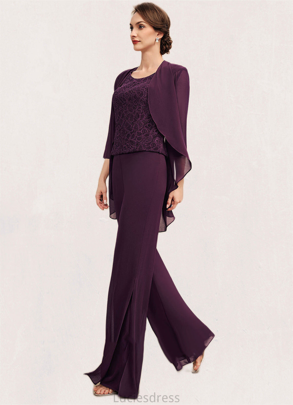 Marlee Jumpsuit/Pantsuit Scoop Neck Floor-Length Chiffon Lace Mother of the Bride Dress HF126P0014722