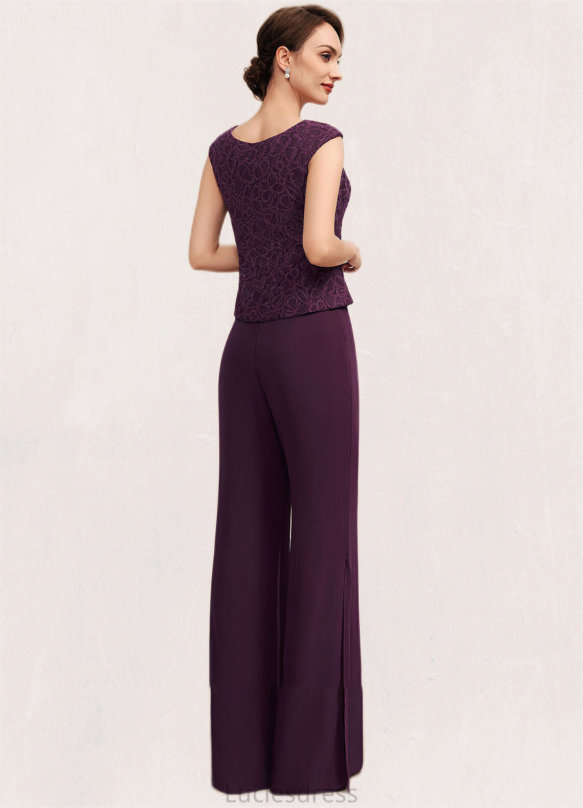 Marlee Jumpsuit/Pantsuit Scoop Neck Floor-Length Chiffon Lace Mother of the Bride Dress HF126P0014722