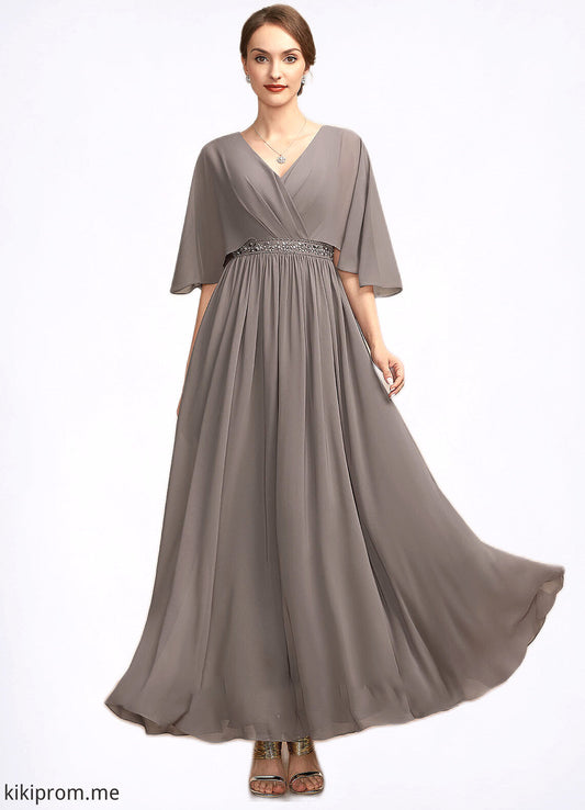 Maya A-Line V-neck Ankle-Length Chiffon Mother of the Bride Dress With Ruffle Beading STF126P0014723