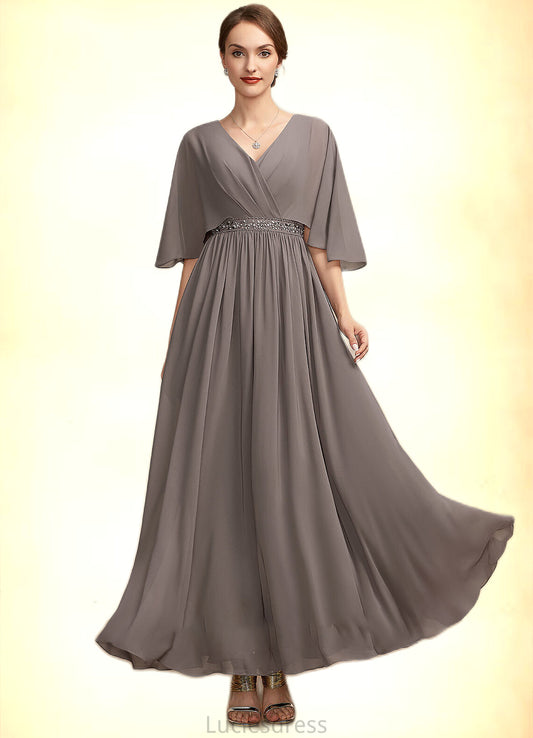 Belinda A-Line V-neck Ankle-Length Chiffon Mother of the Bride Dress With Ruffle Beading HF126P0014723