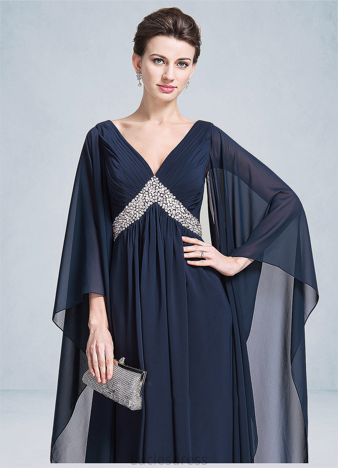 Melody Empire V-neck Floor-Length Chiffon Mother of the Bride Dress With Ruffle Beading Sequins HF126P0014724