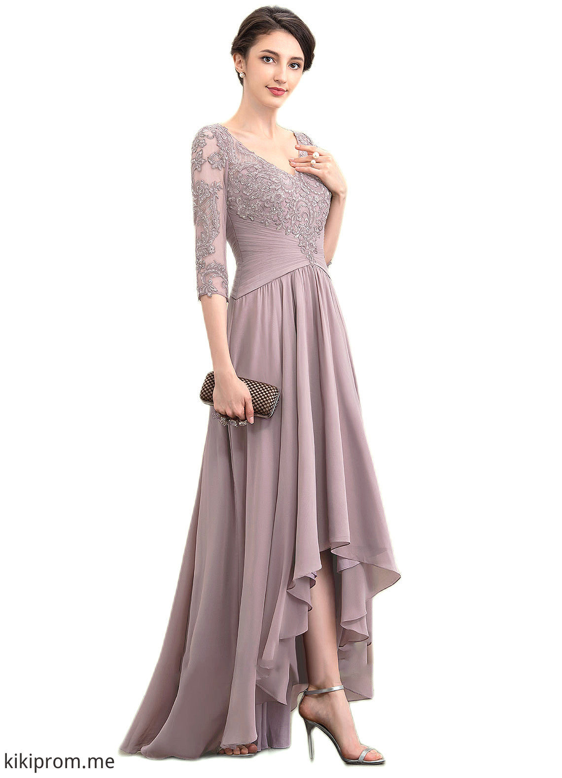 Ariana A-Line V-neck Asymmetrical Chiffon Lace Mother of the Bride Dress With Sequins STF126P0014728