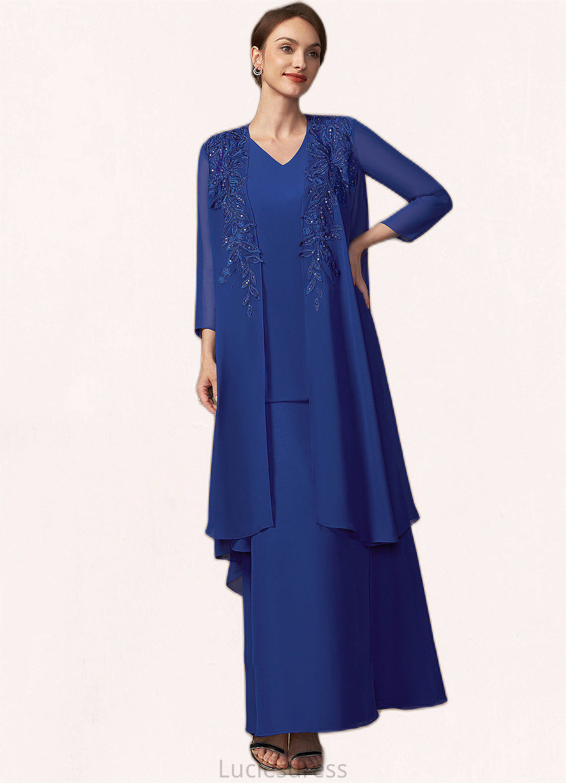 Liana A-line V-Neck Ankle-Length Chiffon Mother of the Bride Dress HF126P0014729