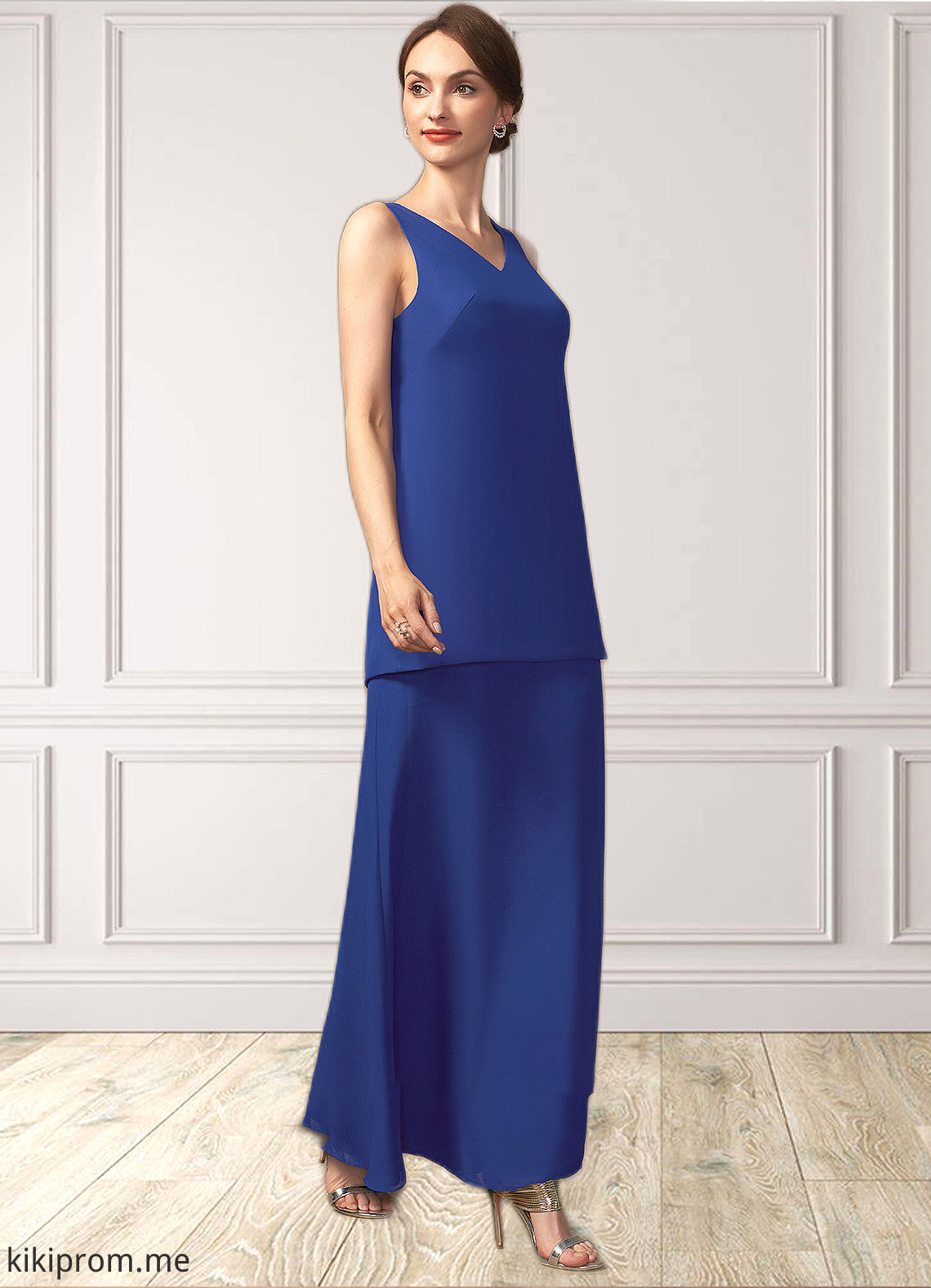 Leah A-line V-Neck Ankle-Length Chiffon Mother of the Bride Dress STF126P0014729