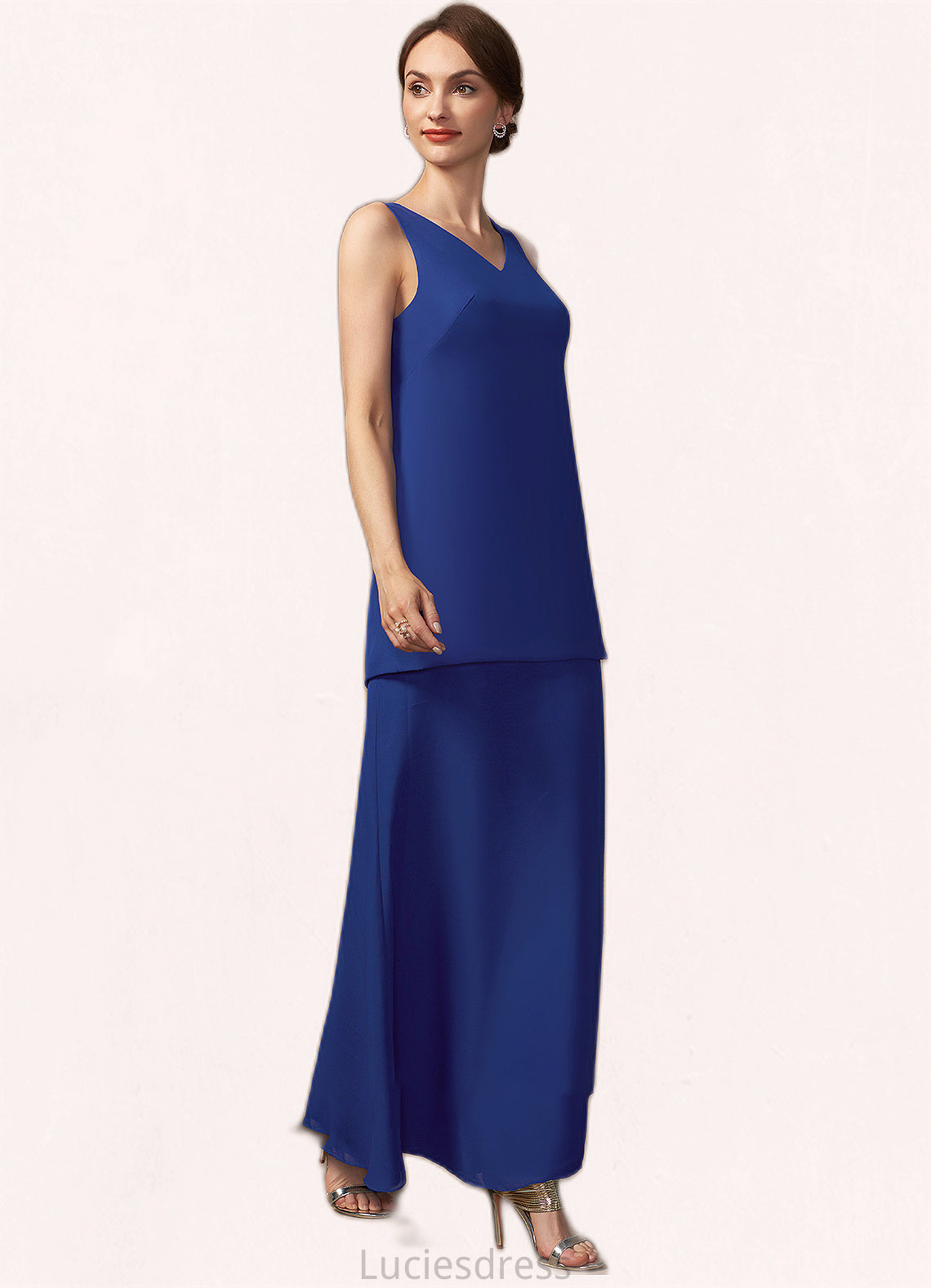 Liana A-line V-Neck Ankle-Length Chiffon Mother of the Bride Dress HF126P0014729