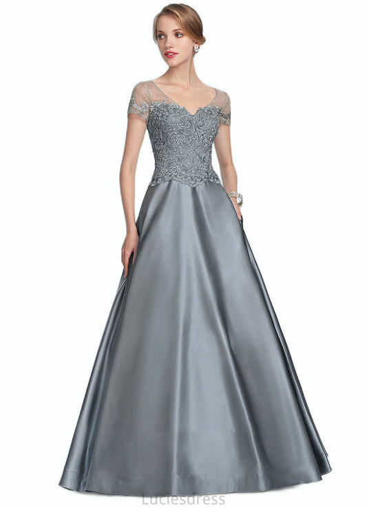 Aurora A-Line V-neck Floor-Length Satin Lace Mother of the Bride Dress With Beading Sequins HF126P0014730