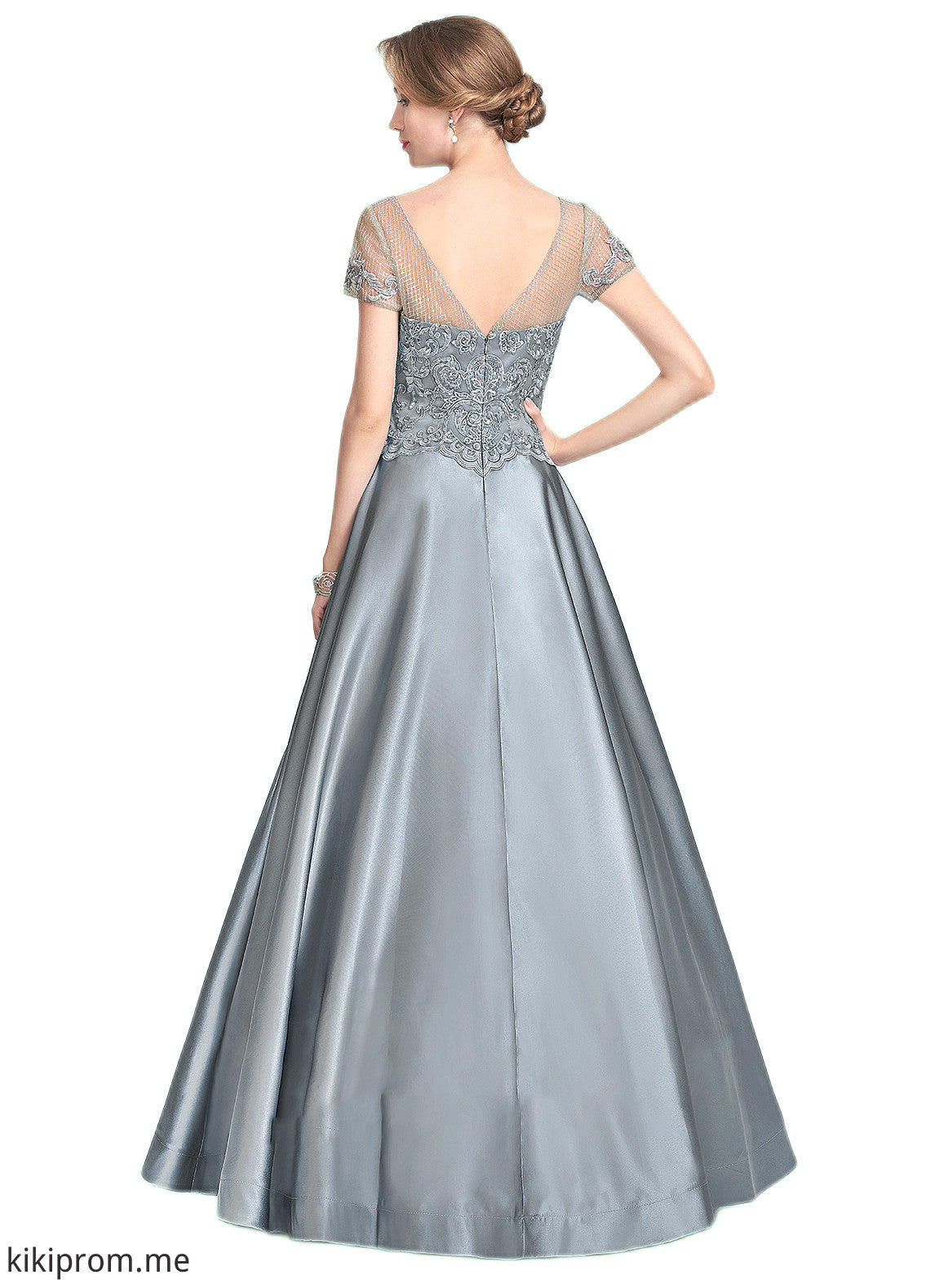 Serenity A-Line V-neck Floor-Length Satin Lace Mother of the Bride Dress With Beading Sequins STF126P0014730