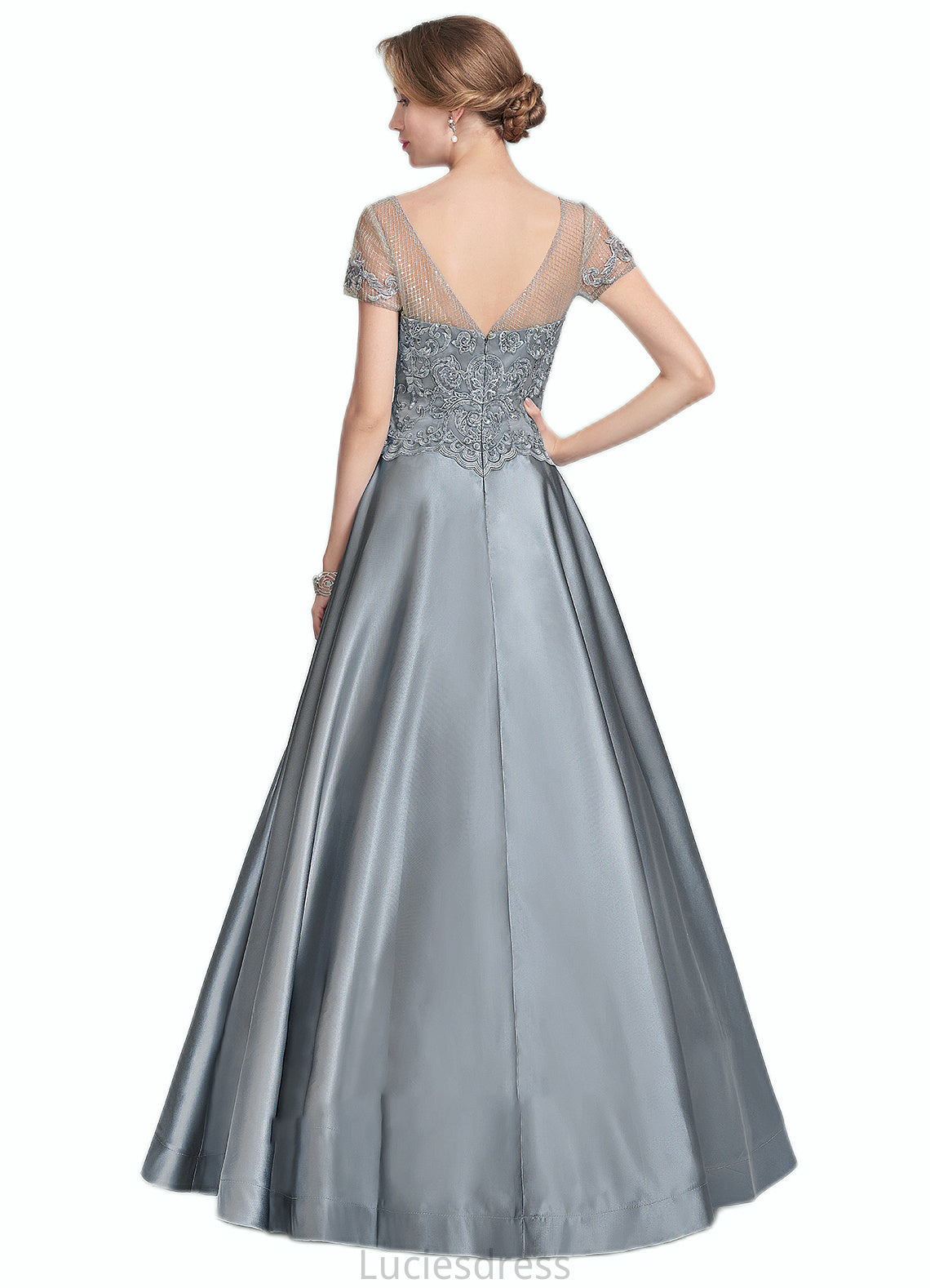 Aurora A-Line V-neck Floor-Length Satin Lace Mother of the Bride Dress With Beading Sequins HF126P0014730