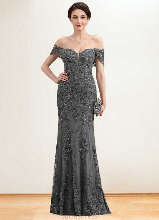 Lindsay Trumpet/Mermaid Off-the-Shoulder Floor-Length Tulle Lace Mother of the Bride Dress With Sequins HF126P0014731