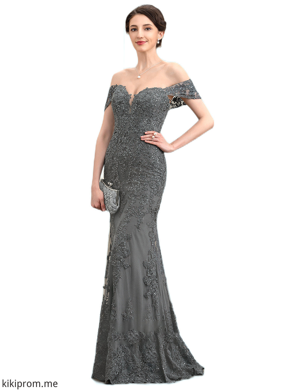 Frederica Trumpet/Mermaid Off-the-Shoulder Floor-Length Tulle Lace Mother of the Bride Dress With Sequins STF126P0014731