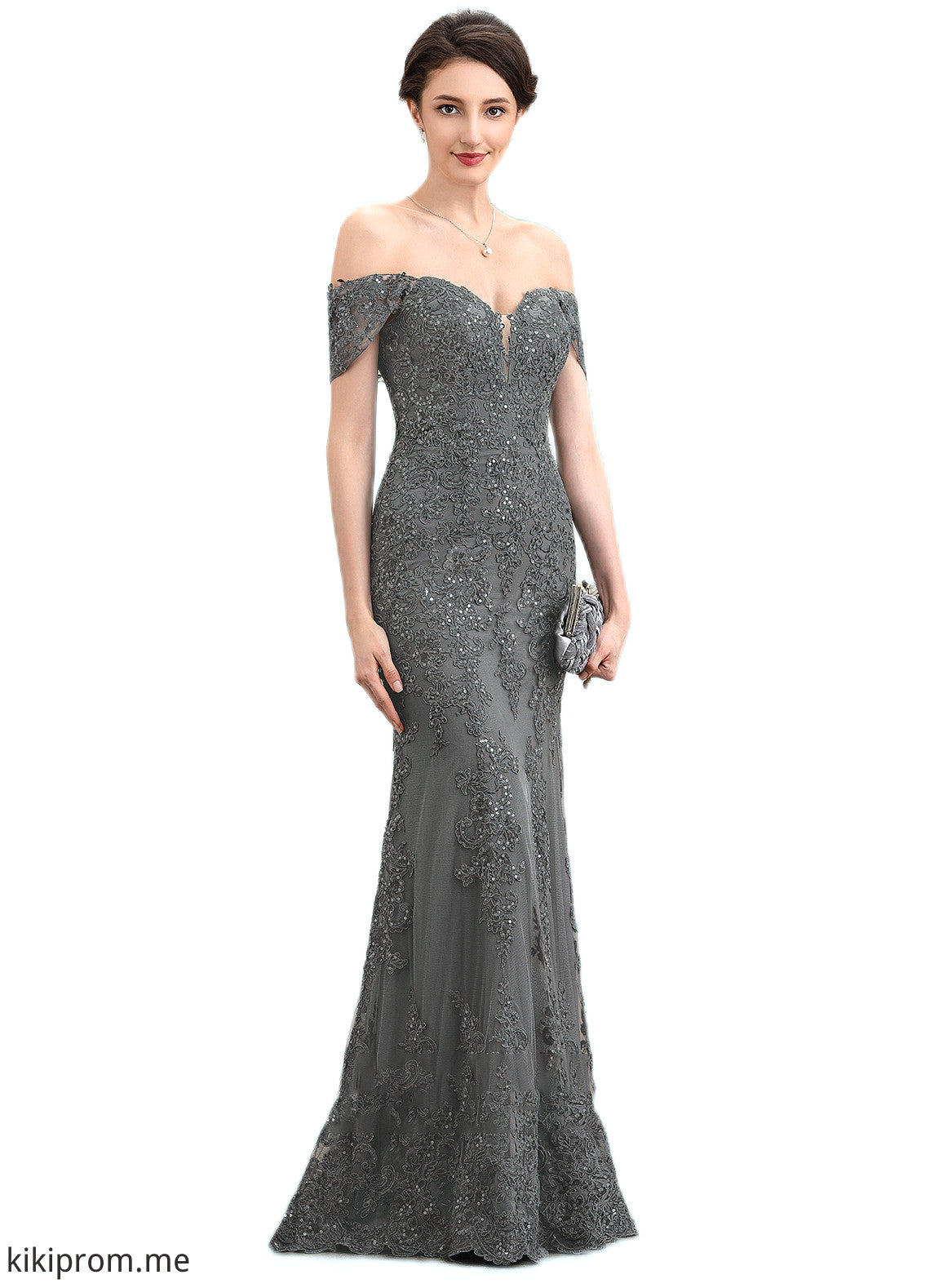 Frederica Trumpet/Mermaid Off-the-Shoulder Floor-Length Tulle Lace Mother of the Bride Dress With Sequins STF126P0014731