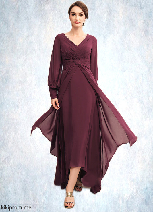 Hadley A-Line V-neck Asymmetrical Chiffon Mother of the Bride Dress With Ruffle STF126P0014732