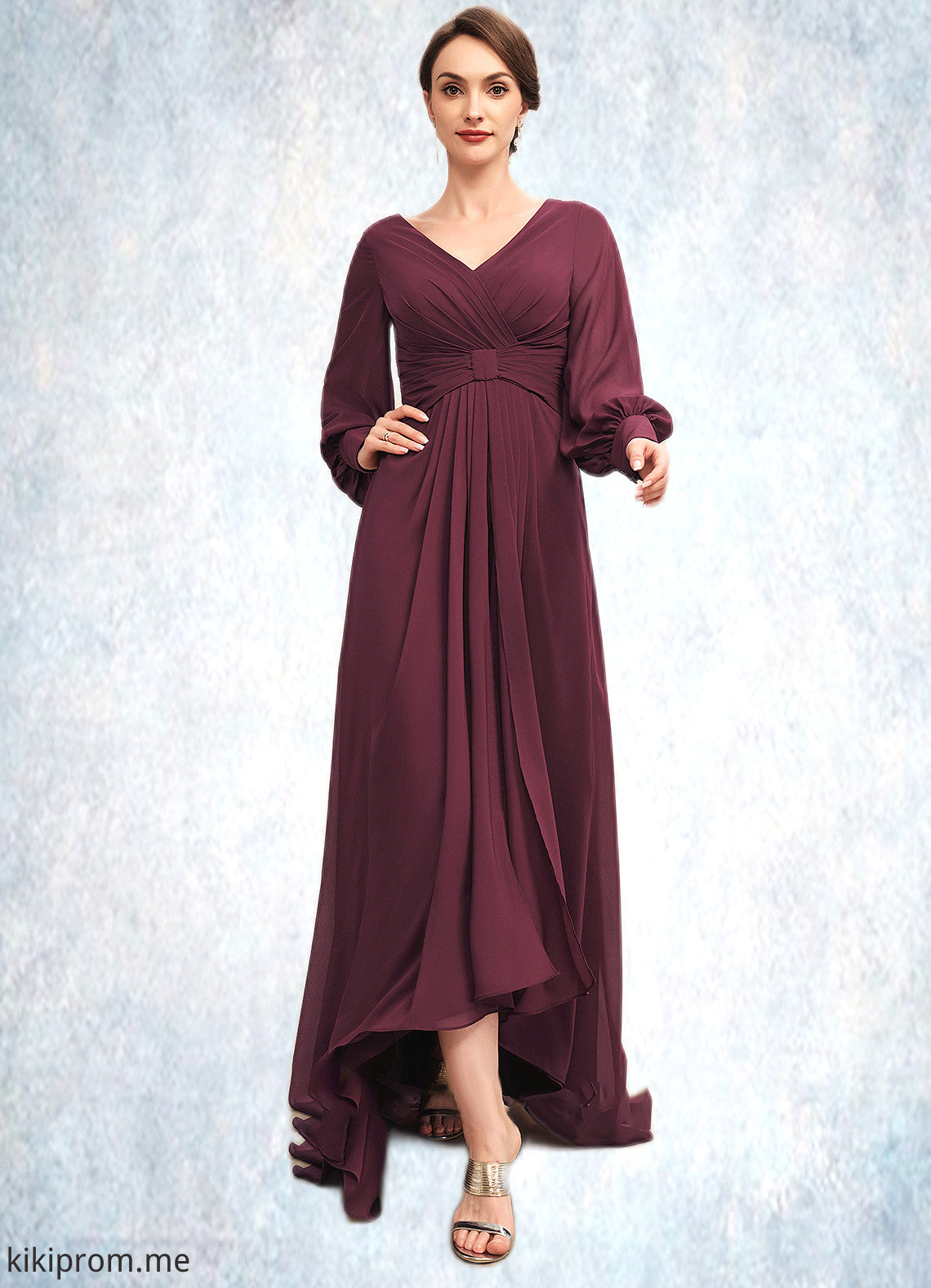 Hadley A-Line V-neck Asymmetrical Chiffon Mother of the Bride Dress With Ruffle STF126P0014732