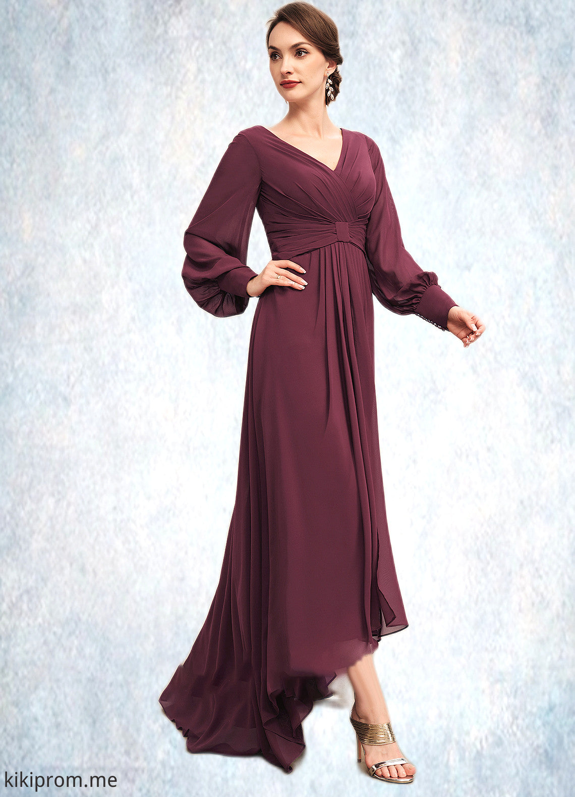 Hadley A-Line V-neck Asymmetrical Chiffon Mother of the Bride Dress With Ruffle STF126P0014732