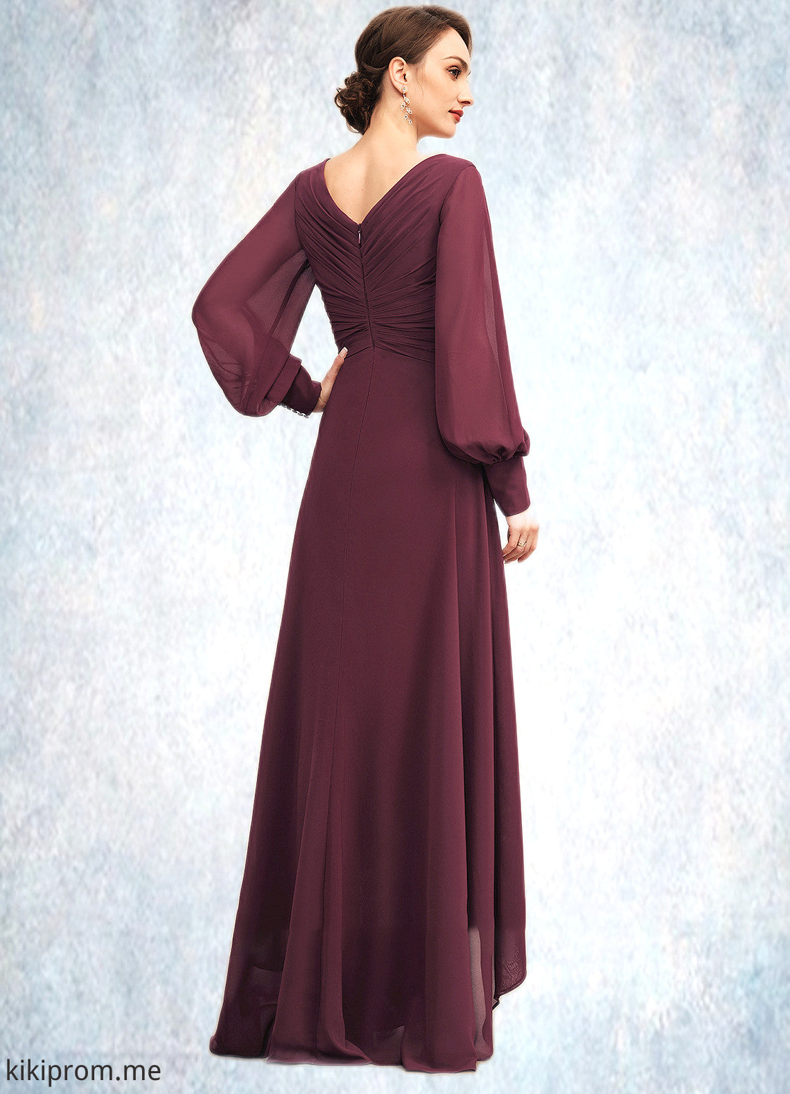 Hadley A-Line V-neck Asymmetrical Chiffon Mother of the Bride Dress With Ruffle STF126P0014732