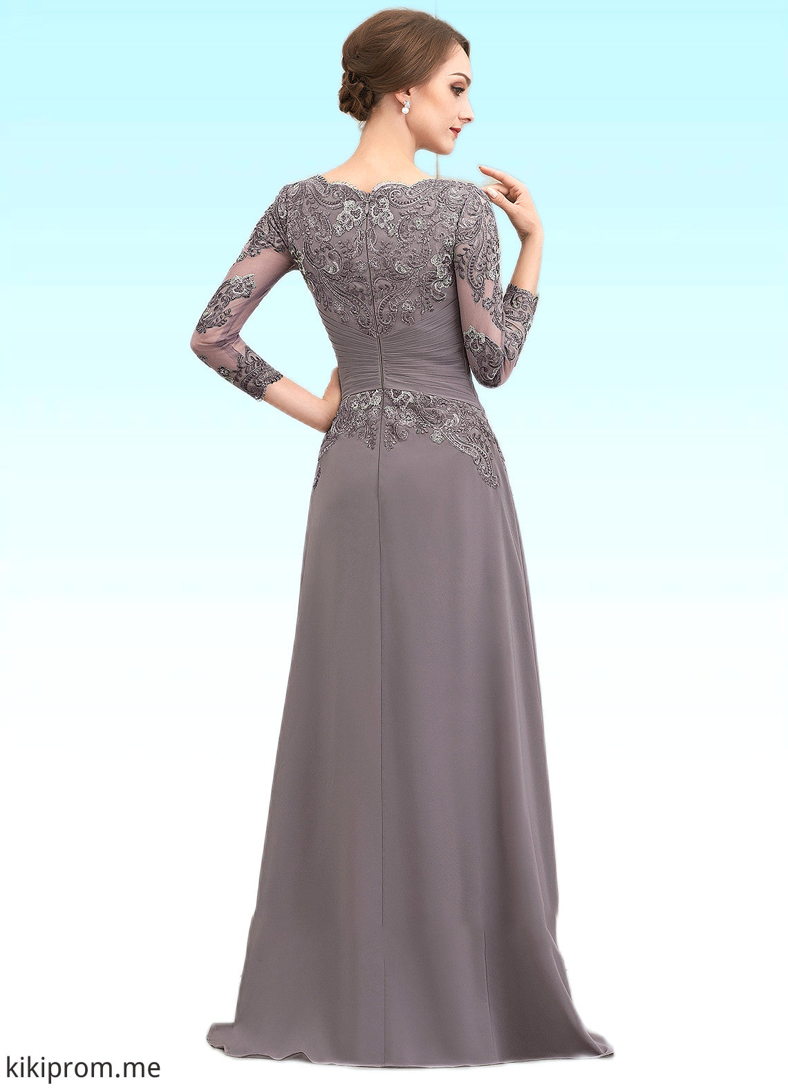 Serenity A-Line V-neck Floor-Length Chiffon Lace Mother of the Bride Dress With Ruffle STF126P0014735