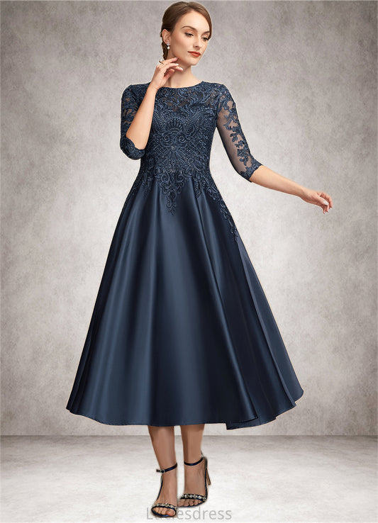 Areli A-Line Scoop Neck Tea-Length Satin Lace Mother of the Bride Dress With Sequins HF126P0014736