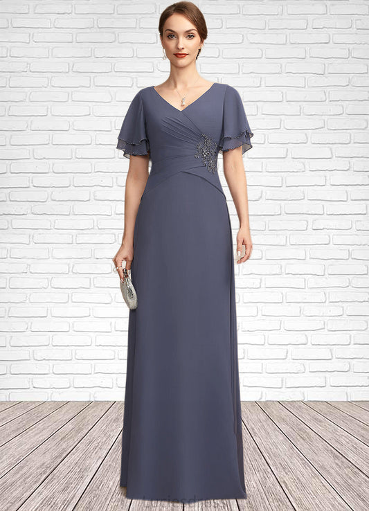 Alyson A-Line V-neck Floor-Length Chiffon Mother of the Bride Dress With Ruffle Beading HF126P0014737