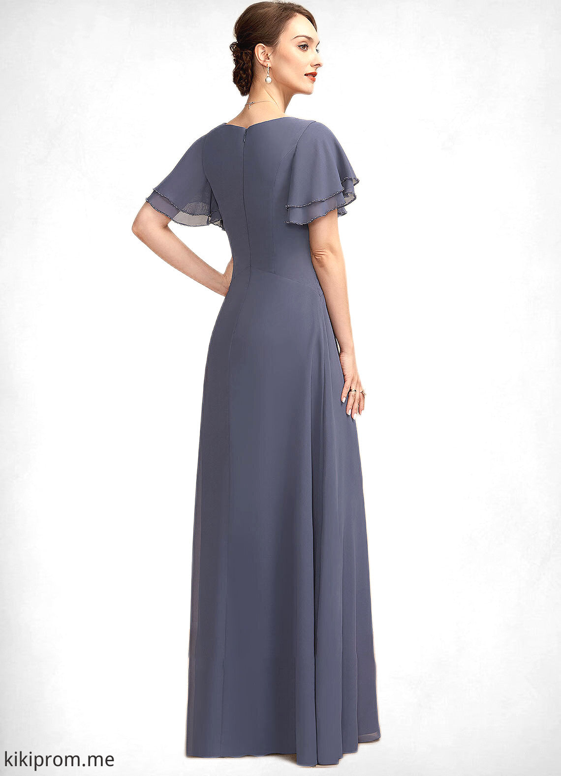 Martina A-Line V-neck Floor-Length Chiffon Mother of the Bride Dress With Ruffle Beading STF126P0014737