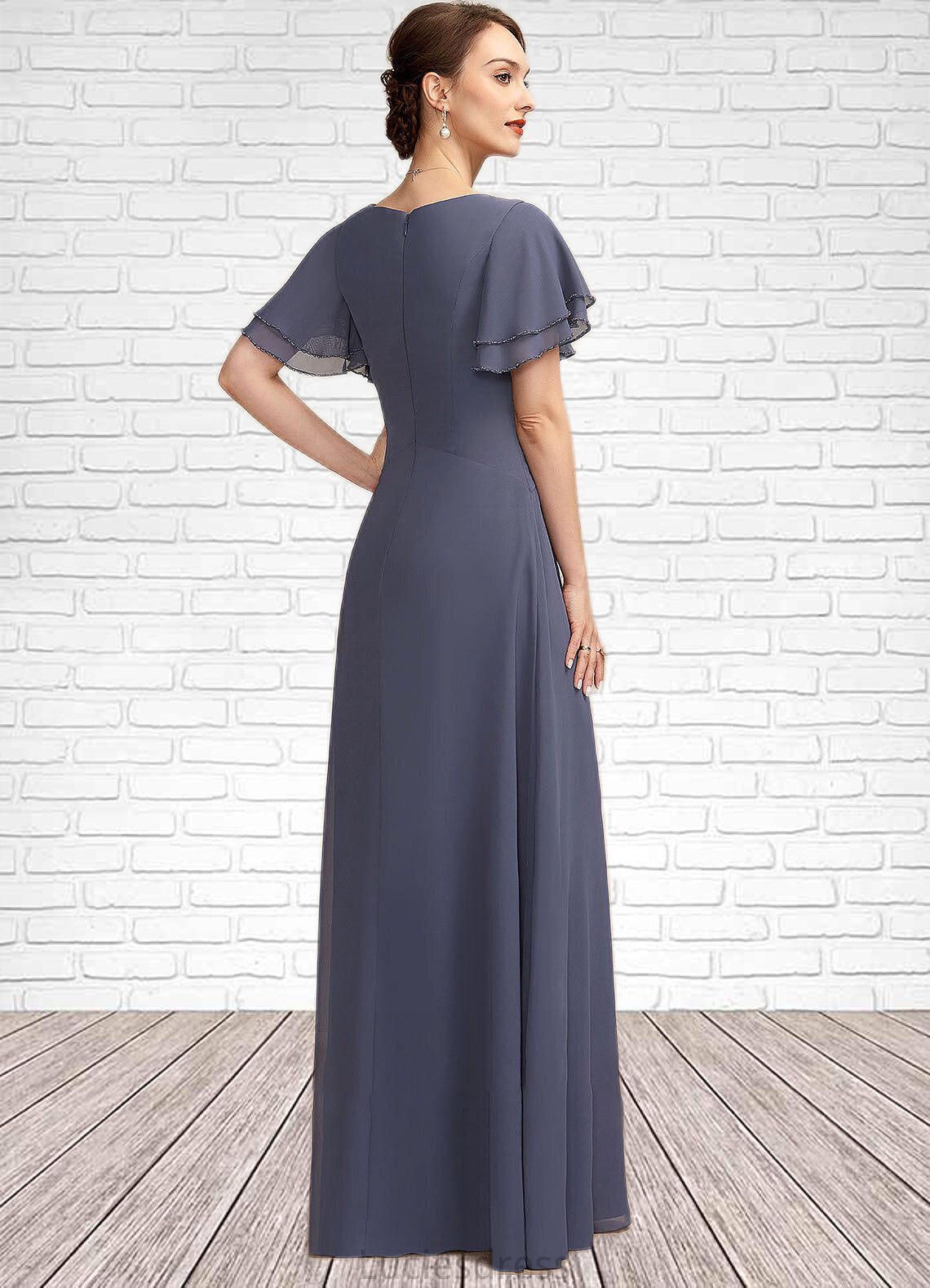 Alyson A-Line V-neck Floor-Length Chiffon Mother of the Bride Dress With Ruffle Beading HF126P0014737