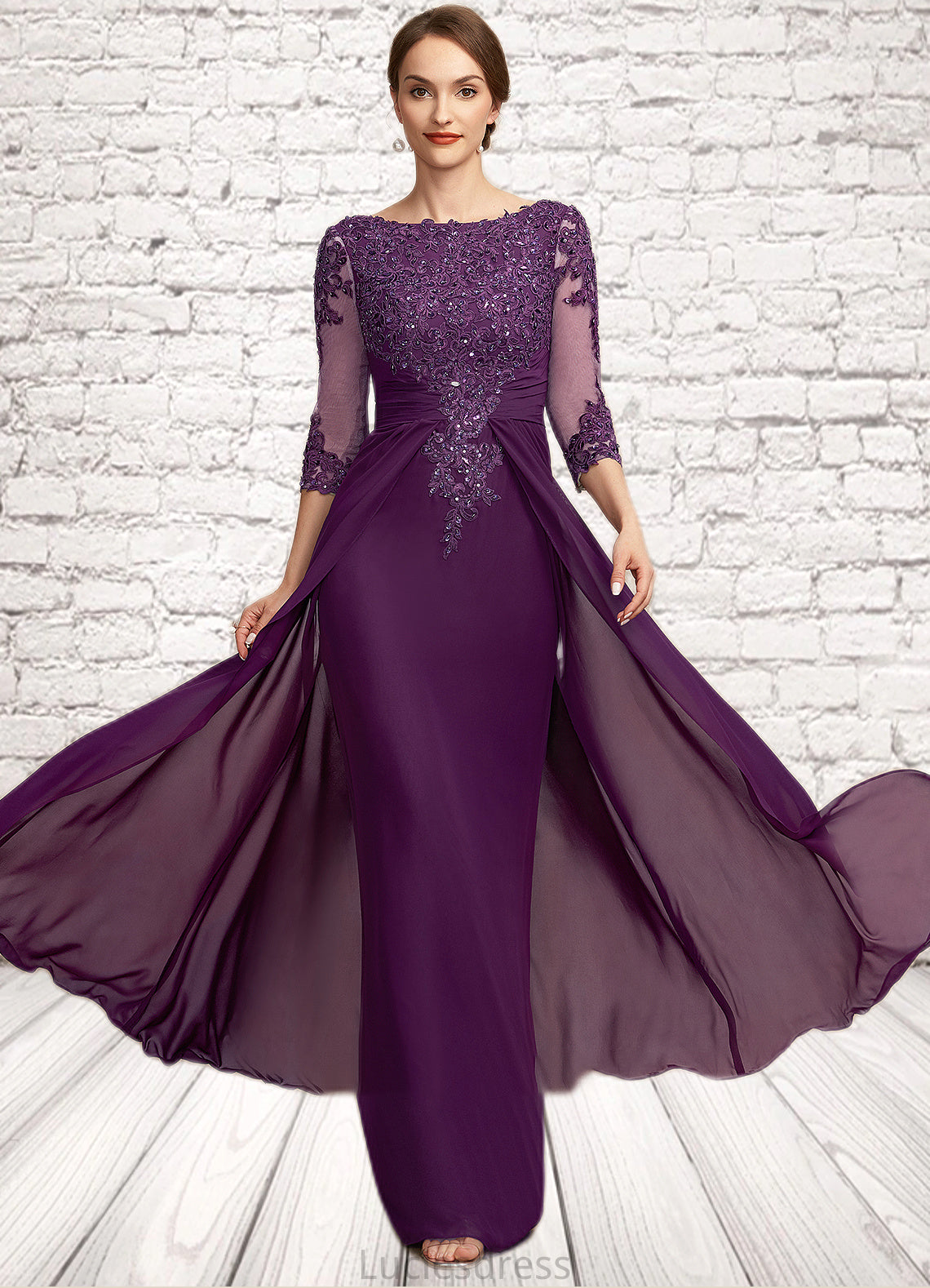 Audrey A-Line Scoop Neck Floor-Length Chiffon Lace Mother of the Bride Dress With Beading Sequins HF126P0014738