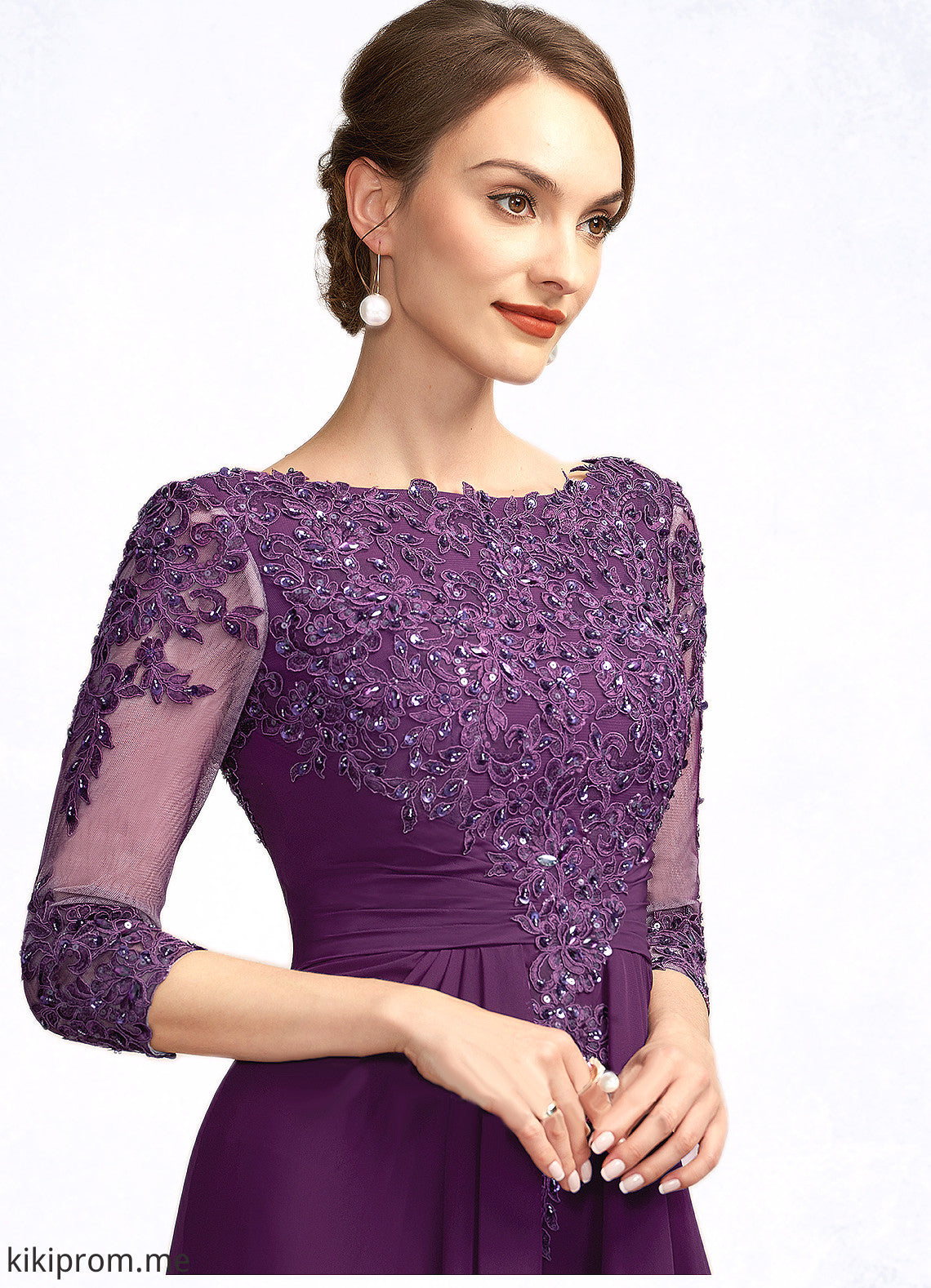 Genesis A-Line Scoop Neck Floor-Length Chiffon Lace Mother of the Bride Dress With Beading Sequins STF126P0014738