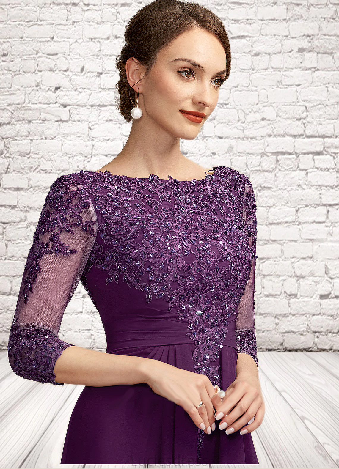 Audrey A-Line Scoop Neck Floor-Length Chiffon Lace Mother of the Bride Dress With Beading Sequins HF126P0014738