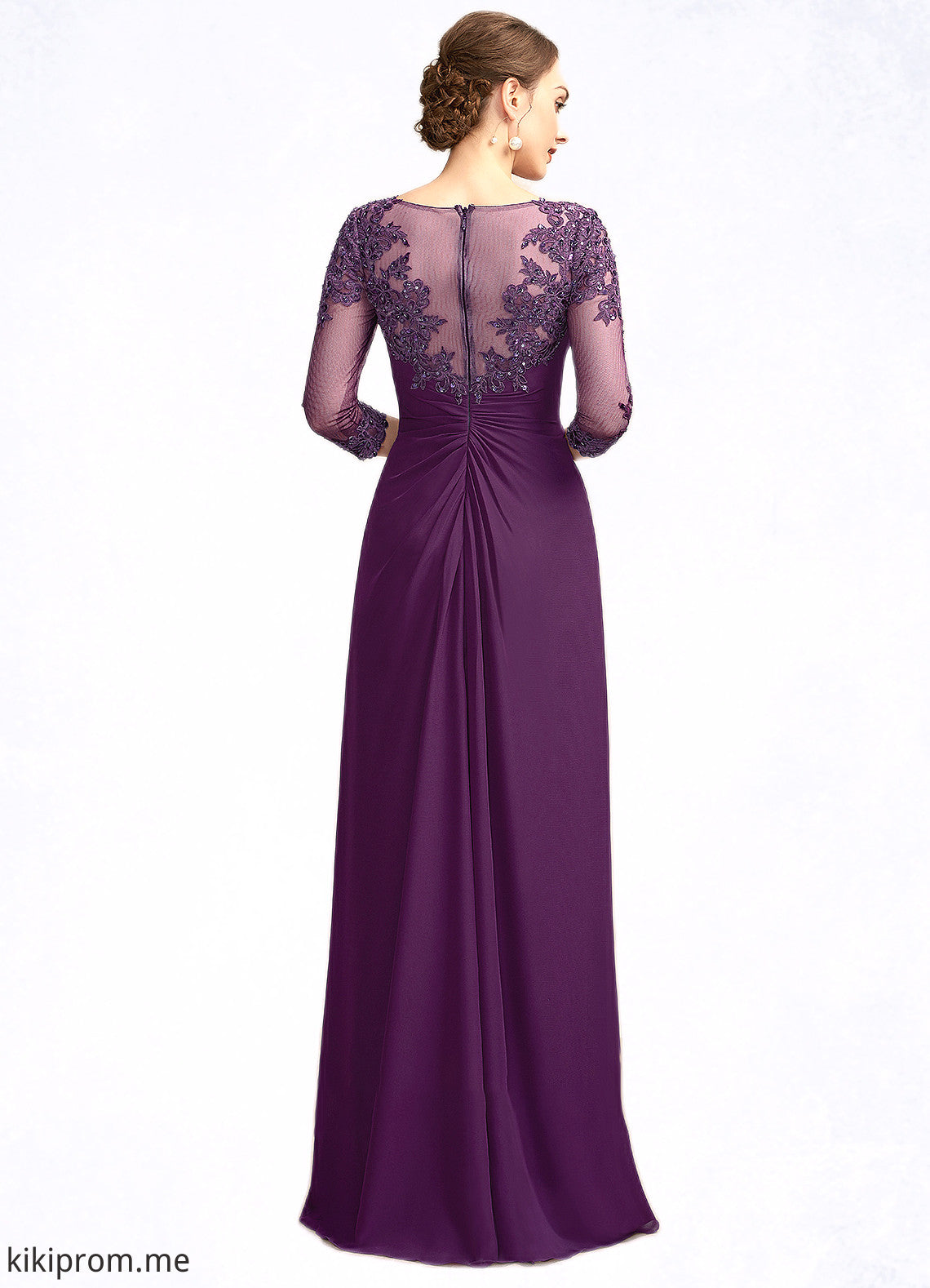 Genesis A-Line Scoop Neck Floor-Length Chiffon Lace Mother of the Bride Dress With Beading Sequins STF126P0014738