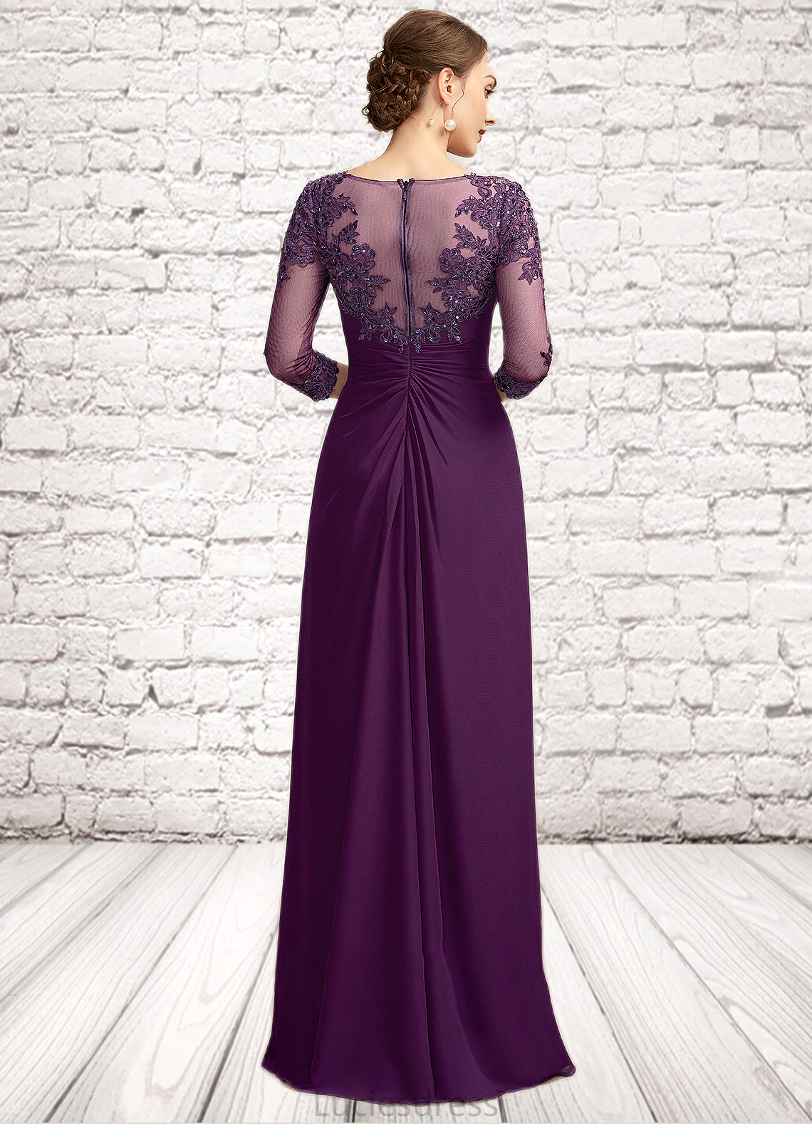 Audrey A-Line Scoop Neck Floor-Length Chiffon Lace Mother of the Bride Dress With Beading Sequins HF126P0014738