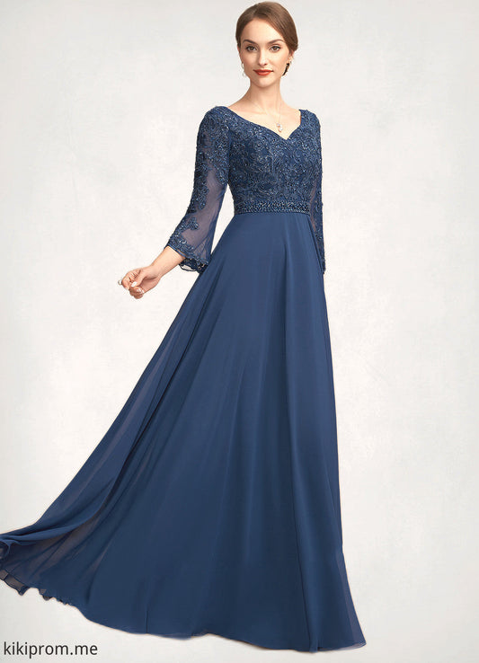 Emilia A-Line V-neck Floor-Length Chiffon Lace Mother of the Bride Dress With Beading Sequins STF126P0014739