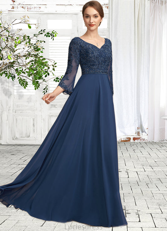 Piper A-Line V-neck Floor-Length Chiffon Lace Mother of the Bride Dress With Beading Sequins HF126P0014739