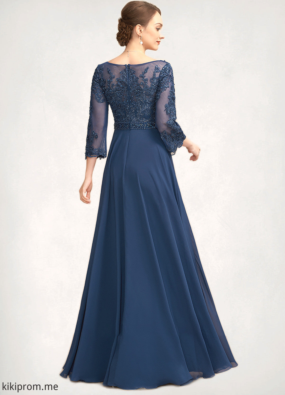 Emilia A-Line V-neck Floor-Length Chiffon Lace Mother of the Bride Dress With Beading Sequins STF126P0014739