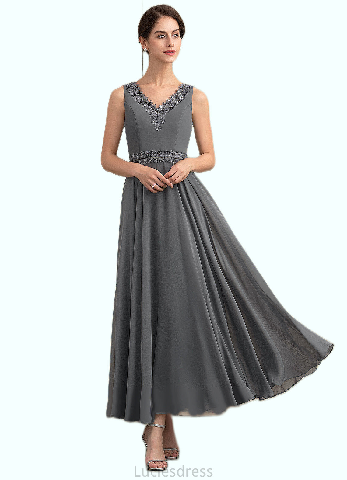 Jacquelyn A-Line V-neck Ankle-Length Chiffon Mother of the Bride Dress With Beading Sequins HF126P0014740