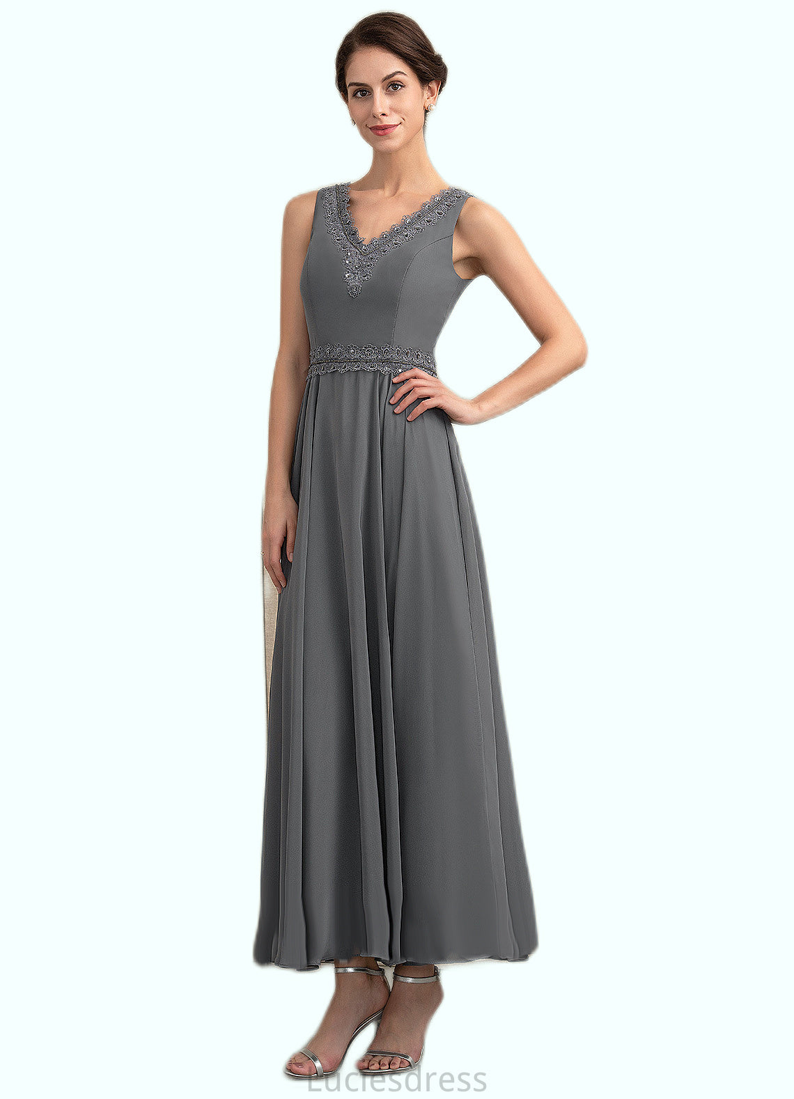 Jacquelyn A-Line V-neck Ankle-Length Chiffon Mother of the Bride Dress With Beading Sequins HF126P0014740